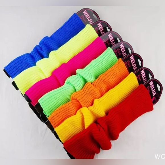 LEG WARMERS Knitted Women’s Costume Neon Fluro Dance Party Knit Sexy 80’s Yoga - Picture 6 of 11